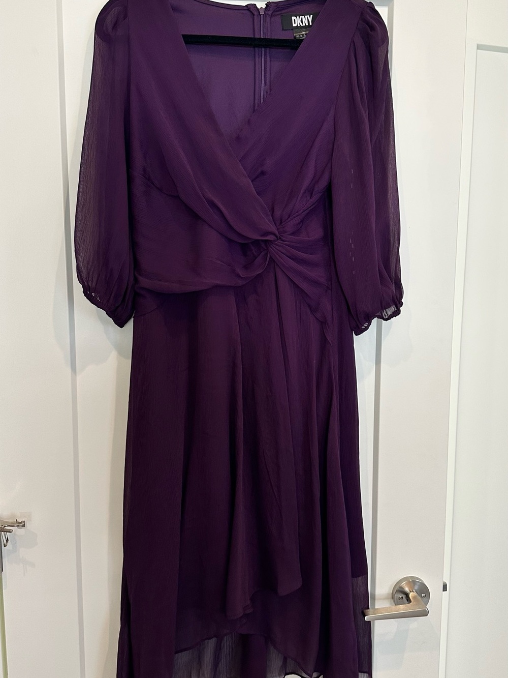 DKNY Deep Purple Knot-Front High-Low Midi Dress